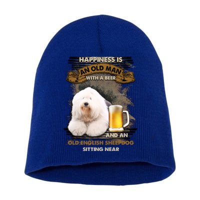 Old English Sheepdog Sitting Near Gift For You Gift Short Acrylic Beanie