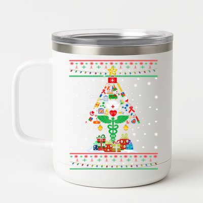 Ob Er School Nicu L And D Nurse Ugly Christmas Tree Sweater Gift 12 oz Stainless Steel Tumbler Cup