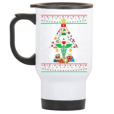 Ob Er School Nicu L And D Nurse Ugly Christmas Tree Sweater Gift Stainless Steel Travel Mug