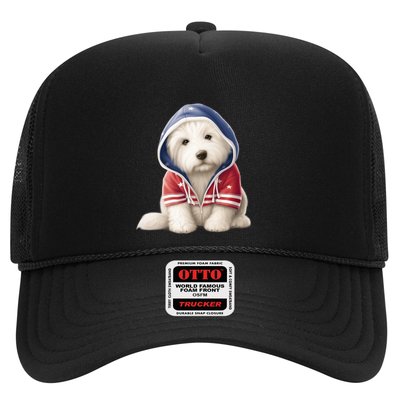 Old English Sheepdog Puppy USA Flag American Dogs 4th Of July Trucker Hat