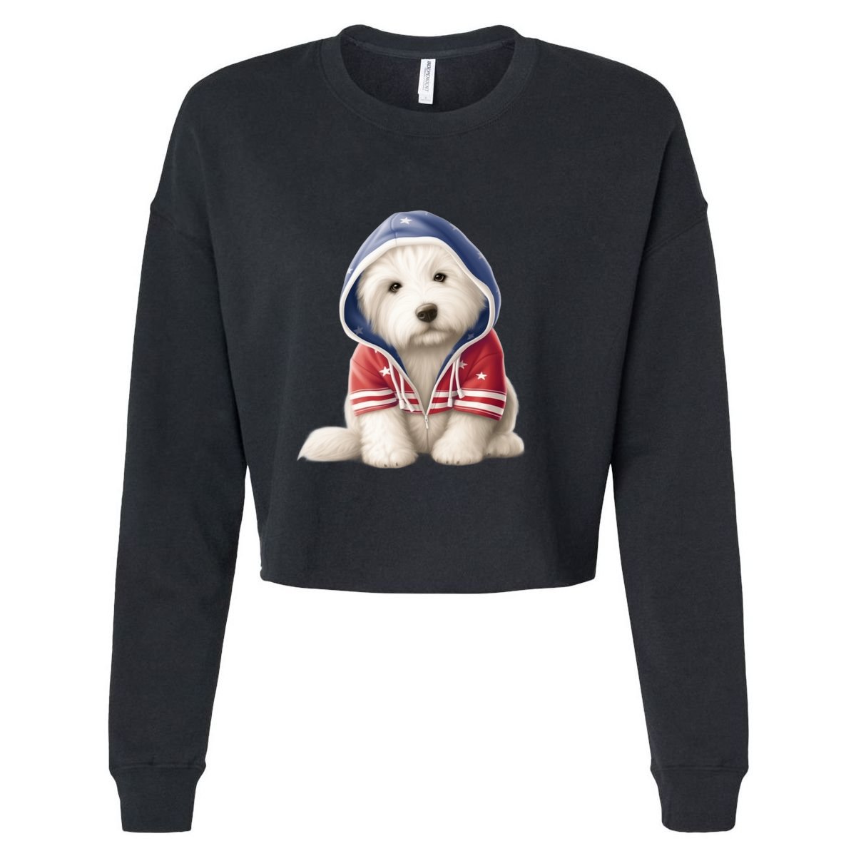 Old English Sheepdog Puppy USA Flag American Dogs 4th Of July Cropped Pullover Crew