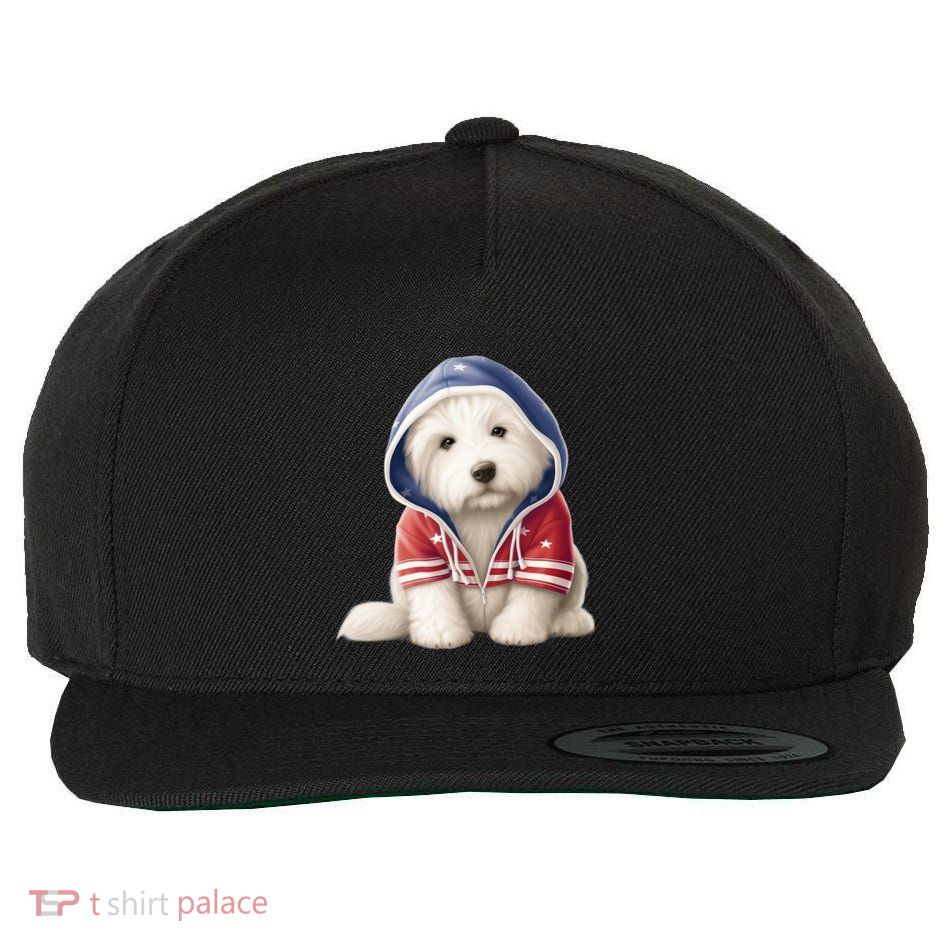 Old English Sheepdog Puppy USA Flag American Dogs 4th Of July Wool Snapback Cap