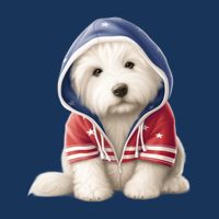 Old English Sheepdog Puppy USA Flag American Dogs 4th Of July 7 Panel Mesh Trucker Snapback Hat