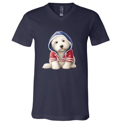 Old English Sheepdog Puppy USA Flag American Dogs 4th Of July V-Neck T-Shirt