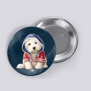 Old English Sheepdog Puppy USA Flag American Dogs 4th Of July Button