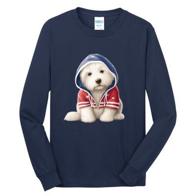 Old English Sheepdog Puppy USA Flag American Dogs 4th Of July Tall Long Sleeve T-Shirt