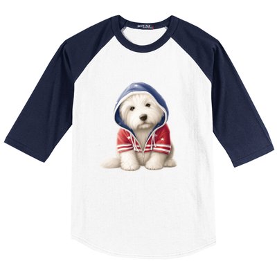 Old English Sheepdog Puppy USA Flag American Dogs 4th Of July Baseball Sleeve Shirt