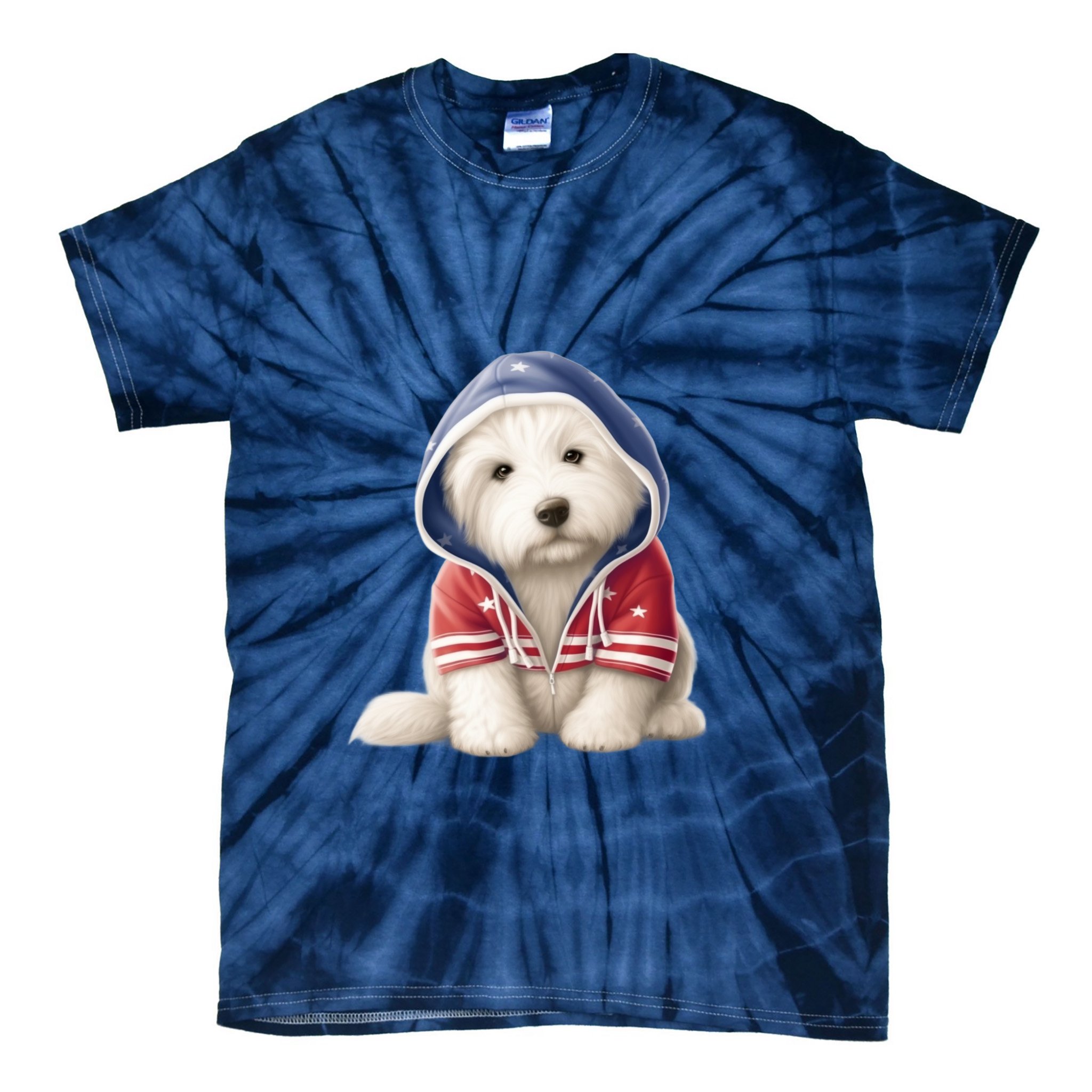 Old English Sheepdog Puppy USA Flag American Dogs 4th Of July Tie-Dye T-Shirt
