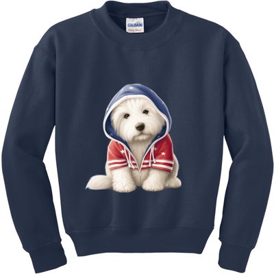 Old English Sheepdog Puppy USA Flag American Dogs 4th Of July Kids Sweatshirt