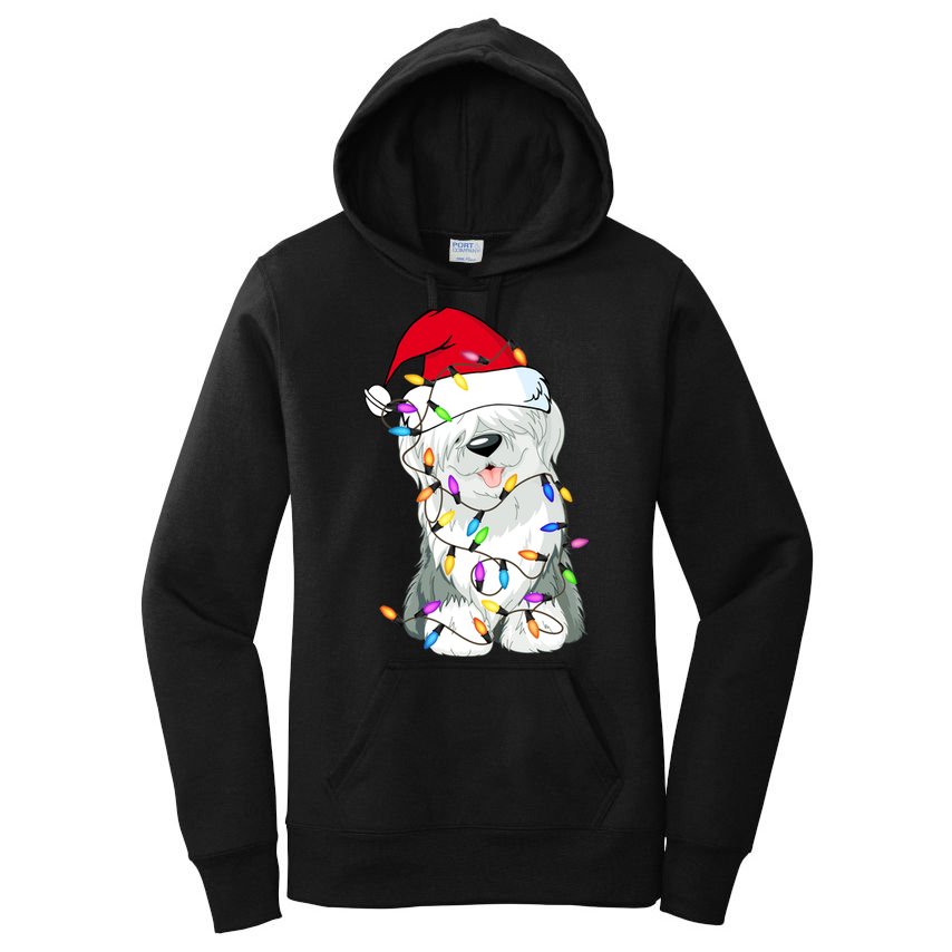 Old English Sheepdog Dog Light Decor Christmas Dog Lovers Long Sleeve TShirt Women's Pullover Hoodie