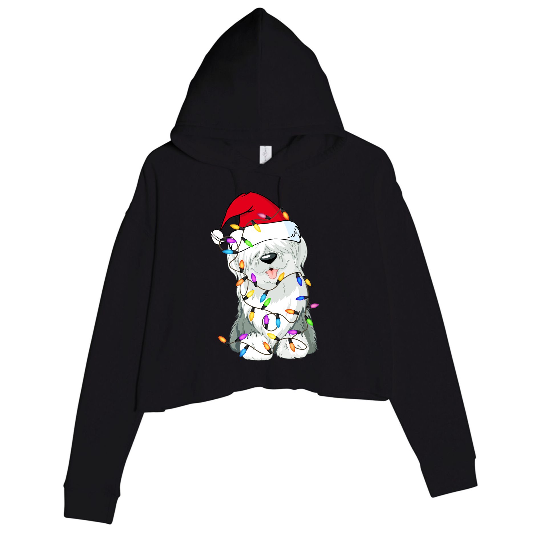 Old English Sheepdog Dog Light Decor Christmas Dog Lovers Long Sleeve TShirt Crop Fleece Hoodie