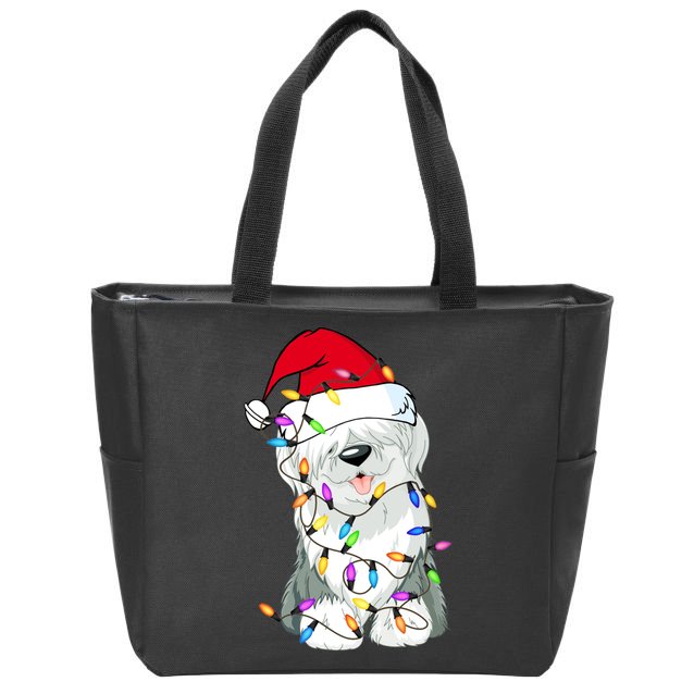 Old English Sheepdog Dog Light Decor Christmas Dog Lovers Long Sleeve TShirt Zip Tote Bag