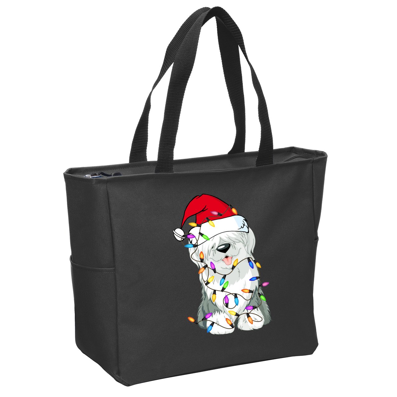 Old English Sheepdog Dog Light Decor Christmas Dog Lovers Long Sleeve TShirt Zip Tote Bag