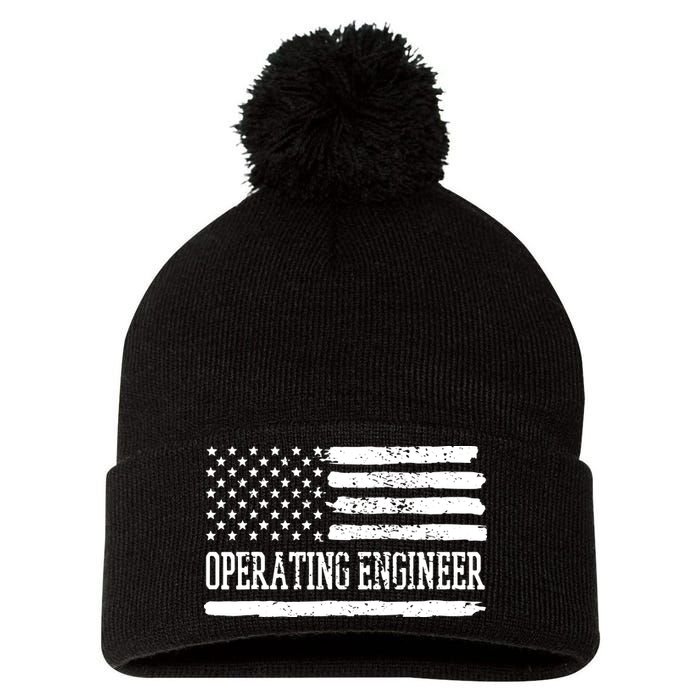 Operating Engineer USA Flag Pom Pom 12in Knit Beanie