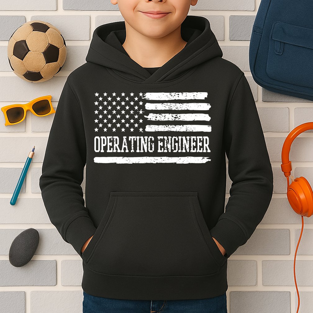 Operating Engineer USA Flag Kids Hoodie