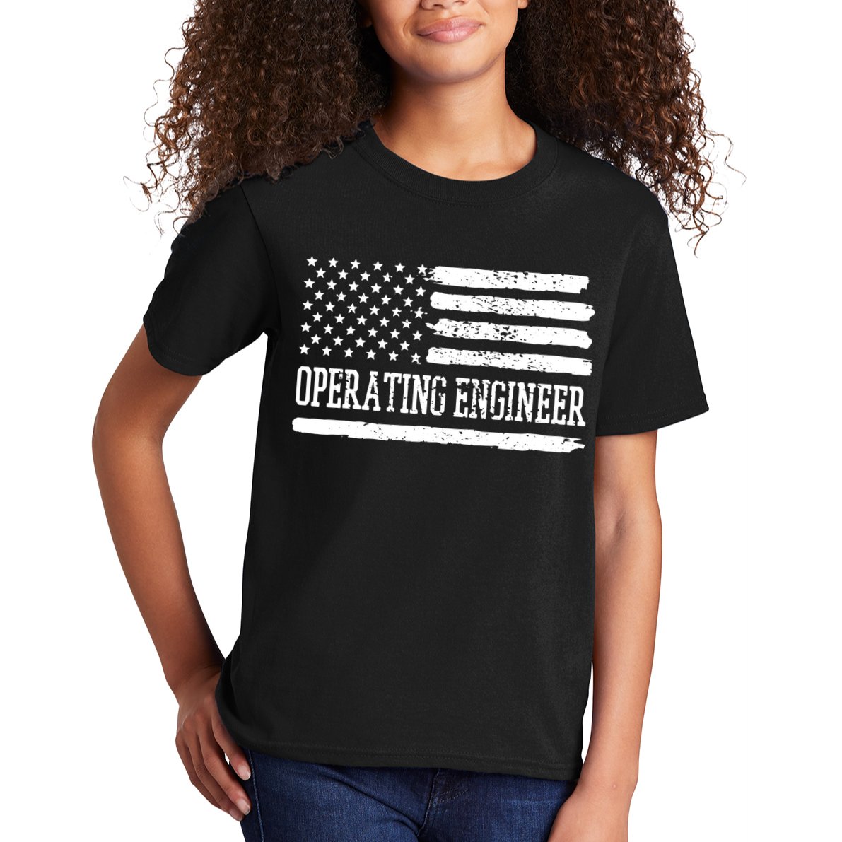 Operating Engineer USA Flag Kids T-Shirt