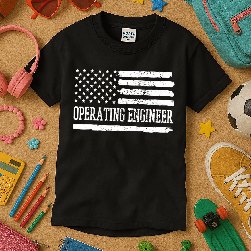 Operating Engineer USA Flag Kids T-Shirt