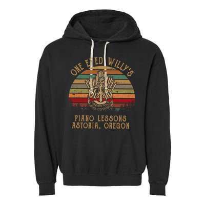 One Eyed Willy's Piano Lessons Astoria Oregon Skeleton Vintage Garment-Dyed Fleece Hoodie