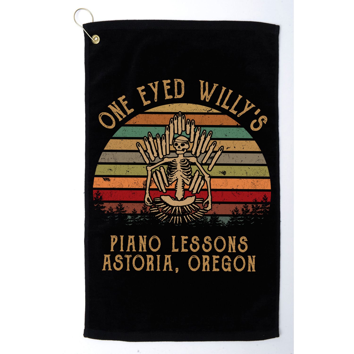 One Eyed Willy's Piano Lessons Astoria Oregon Skeleton Vintage Golf Towel