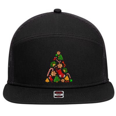 Ornament Elements Xmas Tree Lights Christmas Matching Family 7 Panel Mesh Trucker Snapback Hat