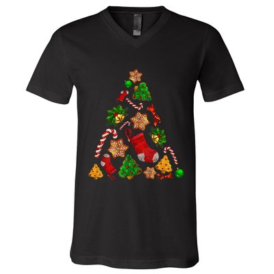 Ornament Elements Xmas Tree Lights Christmas Matching Family V-Neck T-Shirt