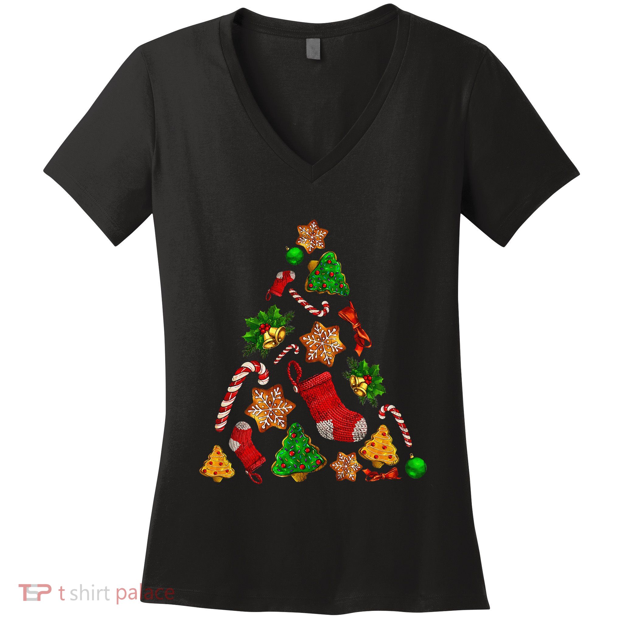Ornament Elements Xmas Tree Lights Christmas Matching Family Women's V-Neck T-Shirt