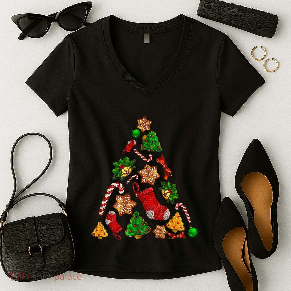 Ornament Elements Xmas Tree Lights Christmas Matching Family Women's V-Neck T-Shirt
