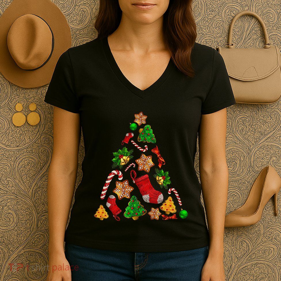 Ornament Elements Xmas Tree Lights Christmas Matching Family Women's V-Neck T-Shirt