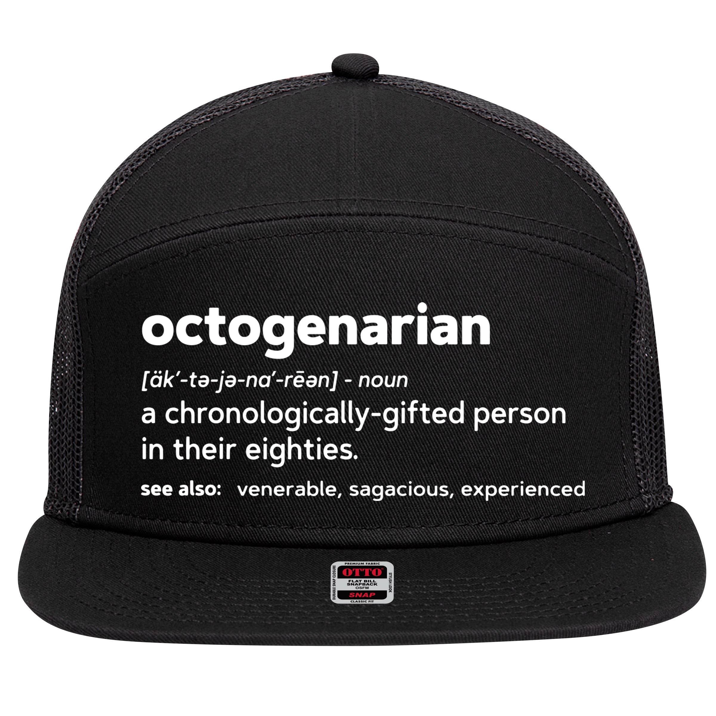 Octogenarian Funny 80th Birthday 7 Panel Mesh Trucker Snapback Hat