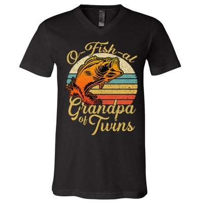 O Fish Al Grandpa Of Twins Baby Pregnancy Announcement V-Neck T-Shirt