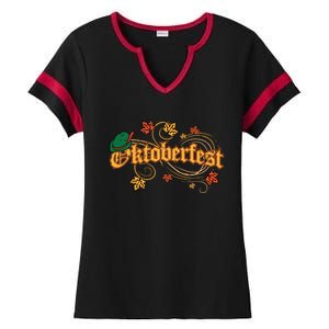 Oktoberfest Fall Autumn Leaves German Costume Ladies Halftime Notch Neck Tee