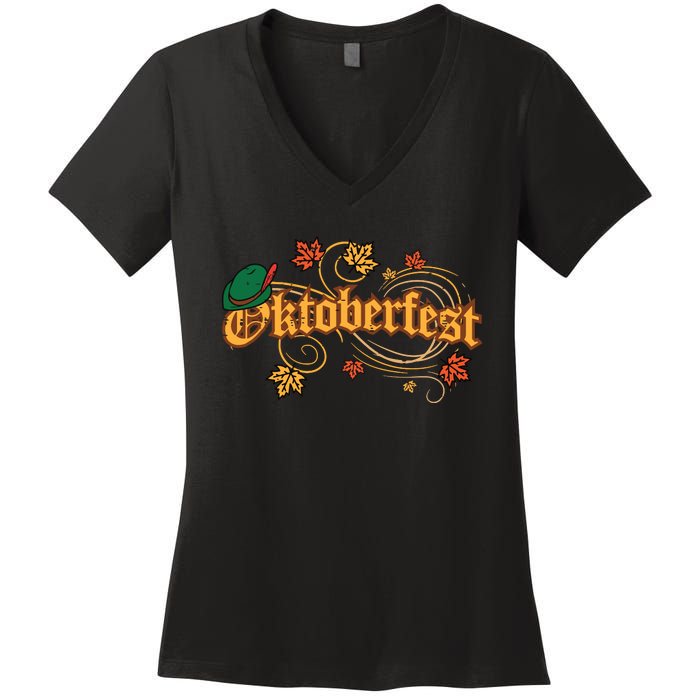 Oktoberfest Fall Autumn Leaves German Costume Women's V-Neck T-Shirt