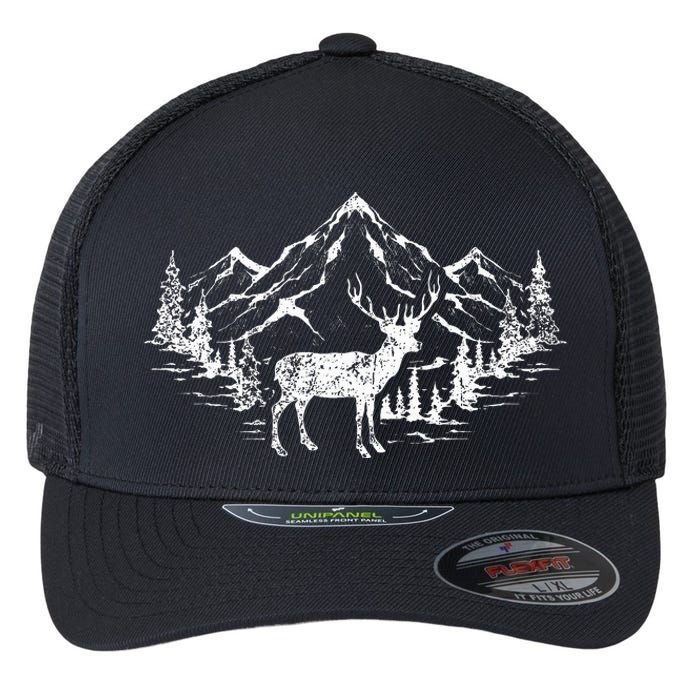 Outdoor Forest Animal Wildlife Mountains Nature Trees Deer Flexfit Unipanel Trucker Cap