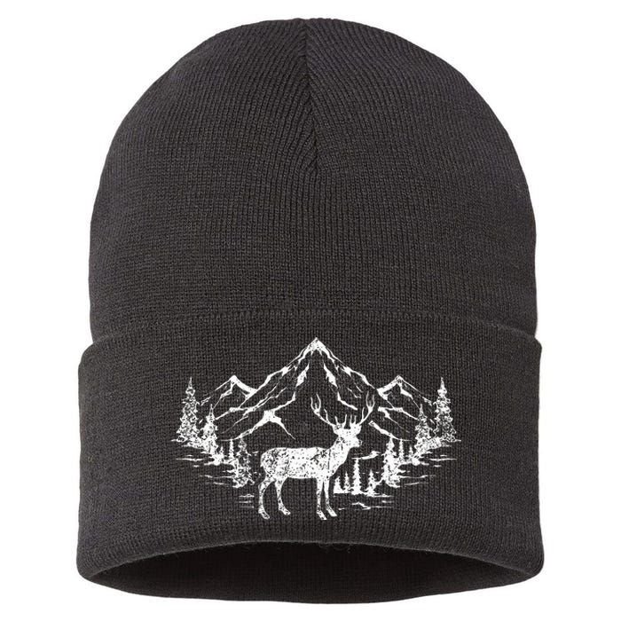 Outdoor Forest Animal Wildlife Mountains Nature Trees Deer Sustainable Knit Beanie