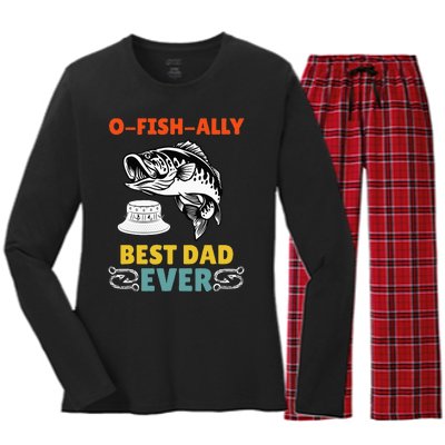 O Fish Ally Best Dad Ever Fisherman Lake Fishing Fathers Day Women's Long Sleeve Flannel Pajama Set 