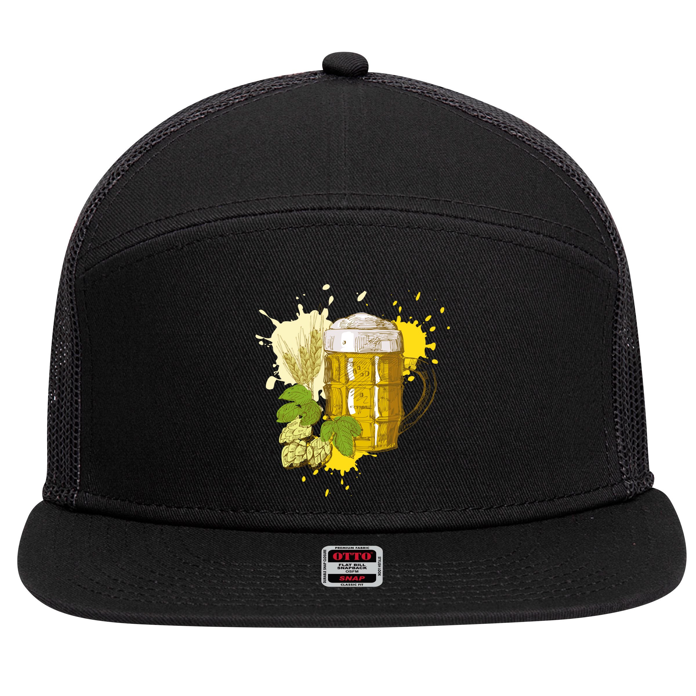 Oktoberfest Fall Autumn Beer Splatter 7 Panel Mesh Trucker Snapback Hat