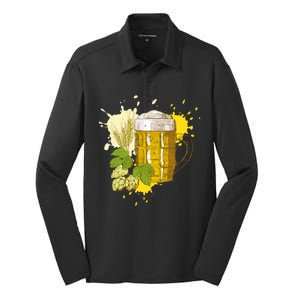 Oktoberfest Fall Autumn Beer Splatter Silk Touch Performance Long Sleeve Polo