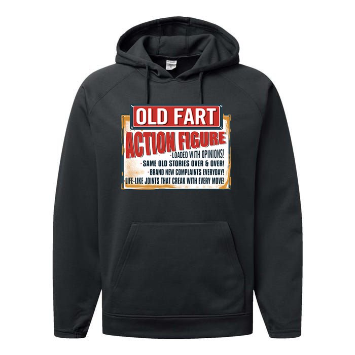 Old Fart Action Figure Loaded With Opinions Performance Fleece Hoodie