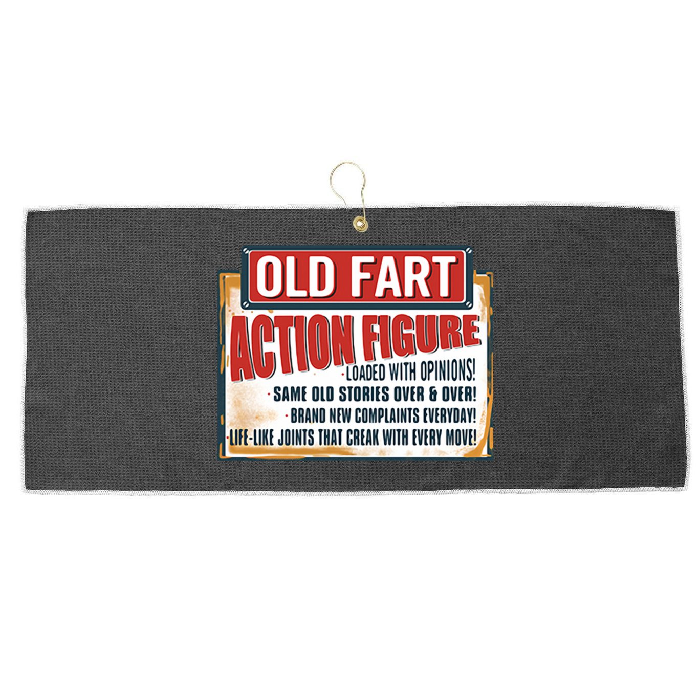 Old Fart Action Figure Loaded With Opinions Large Microfiber Waffle Golf Towel