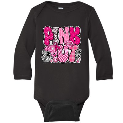 Out Football Breast Cancer Awareness Baby Long Sleeve Bodysuit