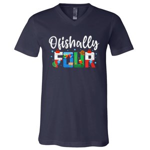 Ofishally Four Birthday Decorations 4 Year Old Boy Girl V-Neck T-Shirt