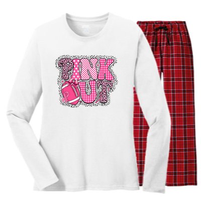 Out Football Breast Cancer Awareness Women's Long Sleeve Flannel Pajama Set 