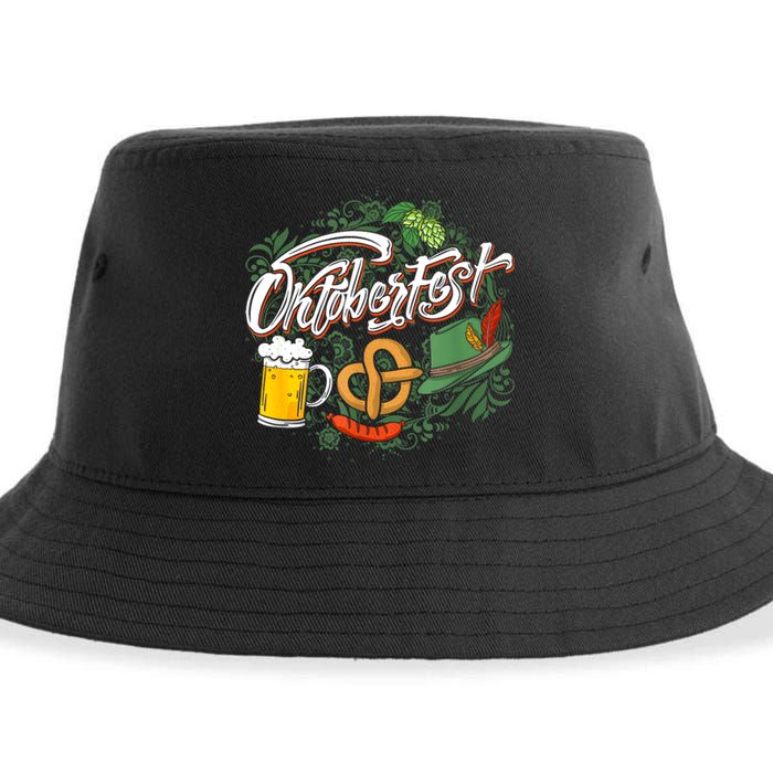 Oktoberfest Funny Beer Hat Pretzel And Edelweiss Sustainable Bucket Hat