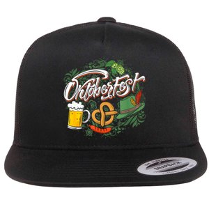 Oktoberfest Funny Beer Hat Pretzel And Edelweiss Flat Bill Trucker Hat