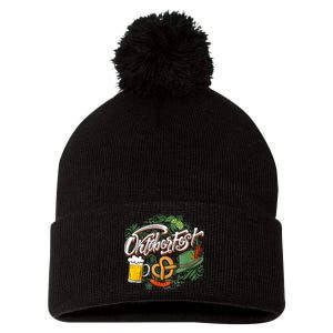 Oktoberfest Funny Beer Hat Pretzel And Edelweiss Pom Pom 12in Knit Beanie