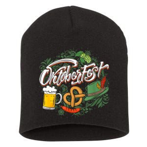 Oktoberfest Funny Beer Hat Pretzel And Edelweiss Short Acrylic Beanie