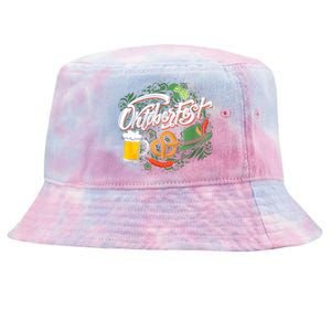 Oktoberfest Funny Beer Hat Pretzel And Edelweiss Tie-Dyed Bucket Hat