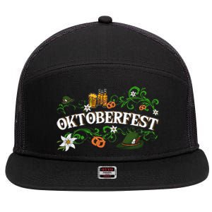 Oktoberfest Funny Beer Hat Pretzel And Edelweiss 7 Panel Mesh Trucker Snapback Hat