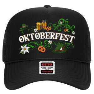 Oktoberfest Funny Beer Hat Pretzel And Edelweiss High Crown Mesh Back Trucker Hat