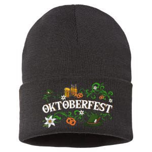 Oktoberfest Funny Beer Hat Pretzel And Edelweiss Sustainable Knit Beanie